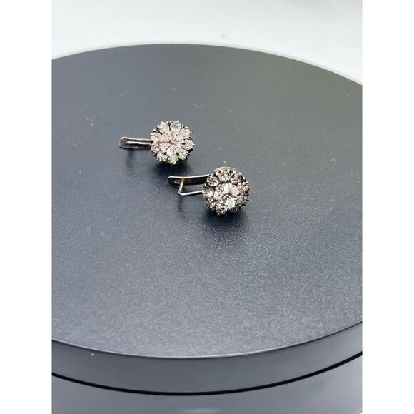 Vintage USSR Gilt 21k Gold Soviet Sterling Silver 875 Rock Crystal Earrings - Picture 8 of 16